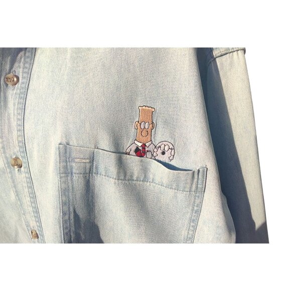 Dilbert Cartoon River Washed Denim Shirt By Aspen Gold Size X-Large - Picture 3 of 11